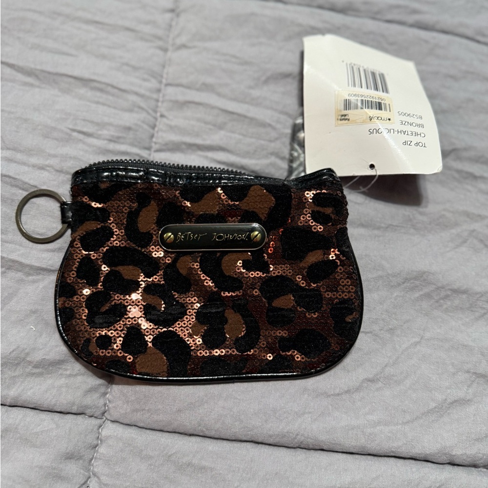 Betsey Johnson Brown Sequin Leopard Coin Pouch